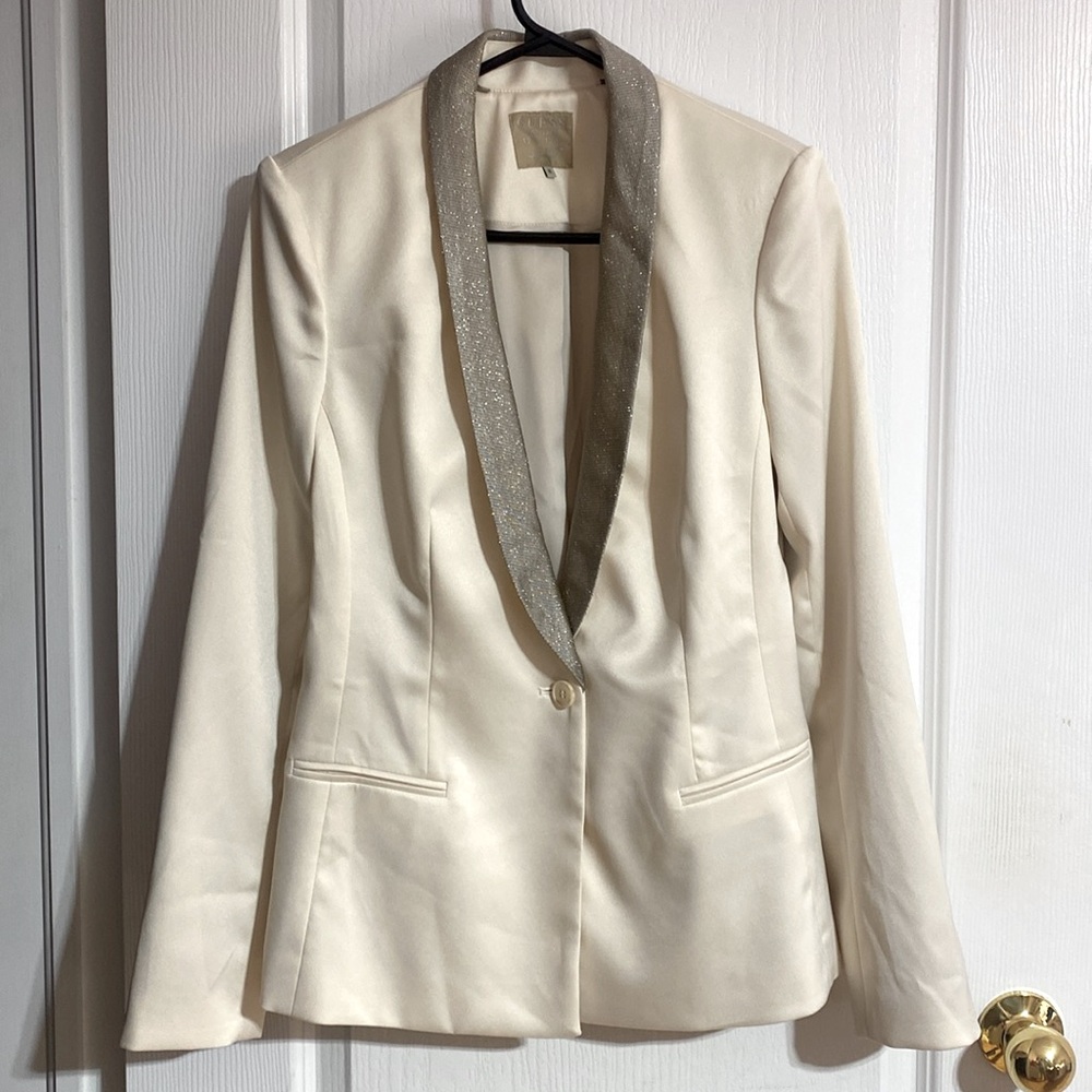 Guess Cream Blazer with Silver Sparkles & Shoulder Pads Size 8 - Picture 8 of 11